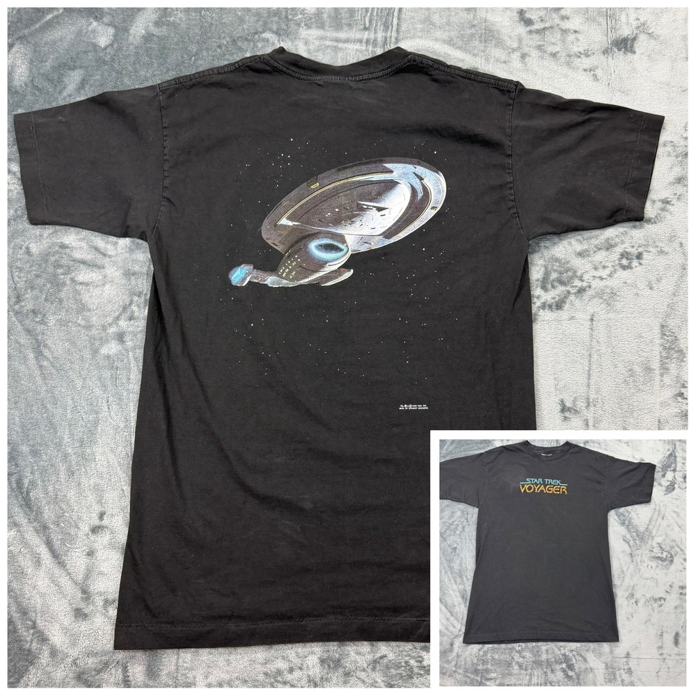 VTG 1995 Star Trek Voyager T-Shirt Stanley‎ DeSantis Black L USA Single Stitch